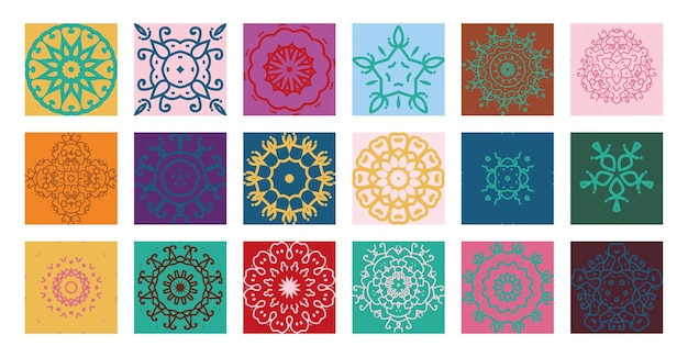 Vector floral geometric outline design elements vector set isolated colorful
