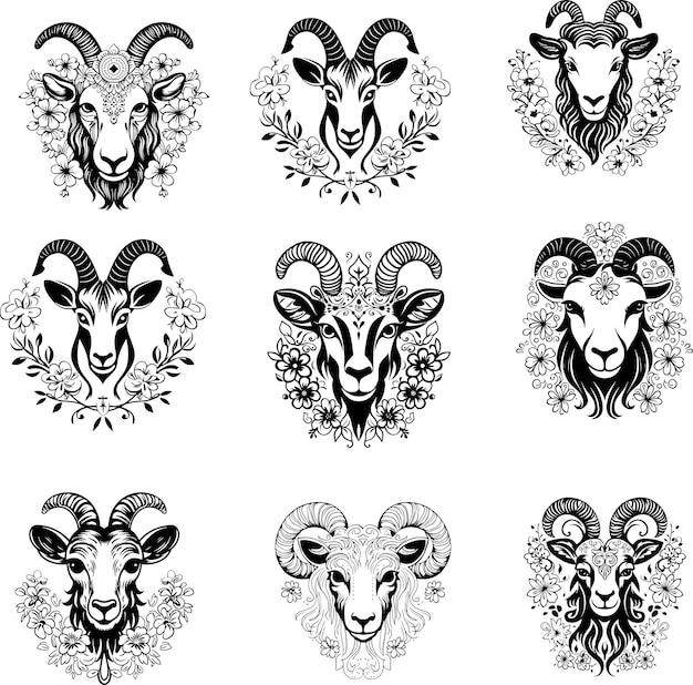 Vector floral goat set vector illustration