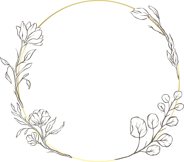 Vector floral gold vector circle frame flower elegant leaves nature round background