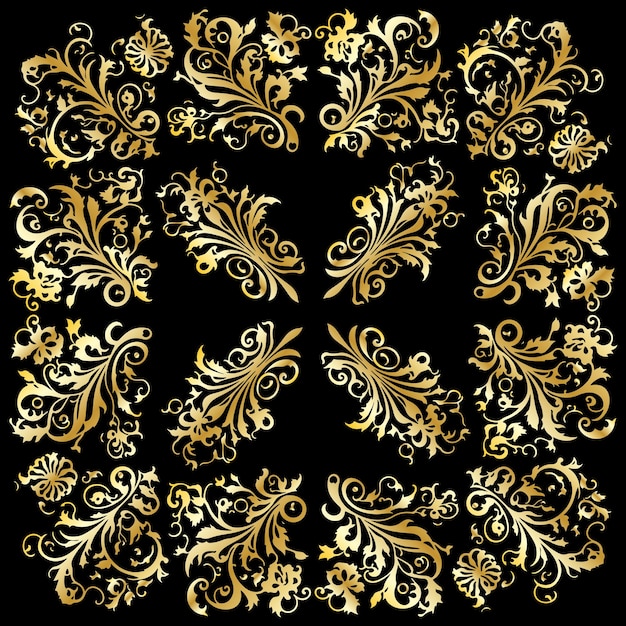 Floral Golden Ornament Vector Art Golden Floral Ornaments Floral Decorative Elements Vector