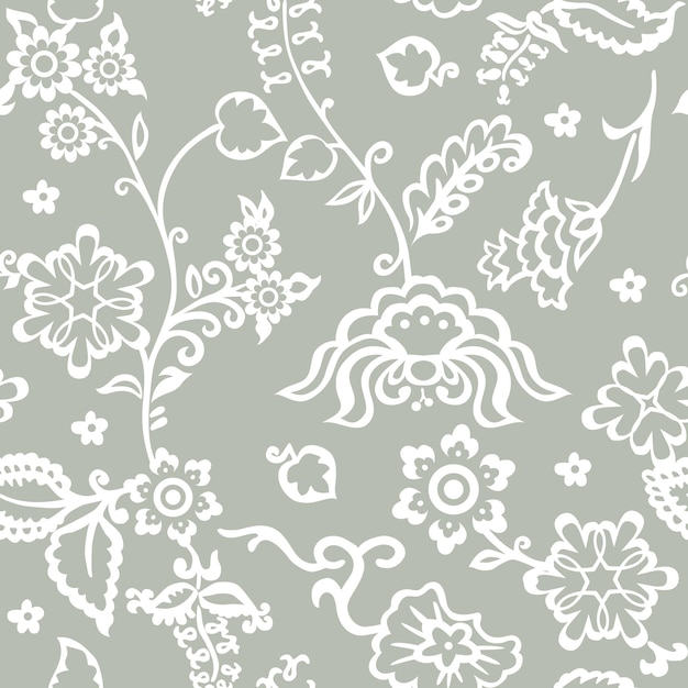 Floral green seamless pattern with chrysanthemum