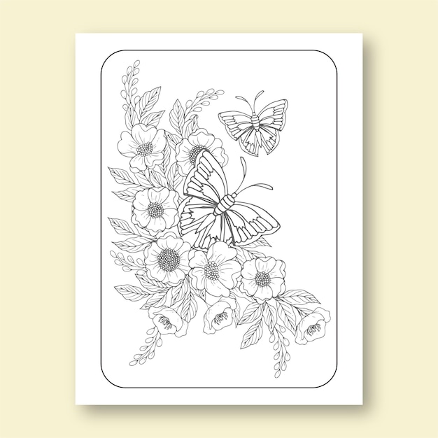 Floral hand draw line art coloring page for adult and child