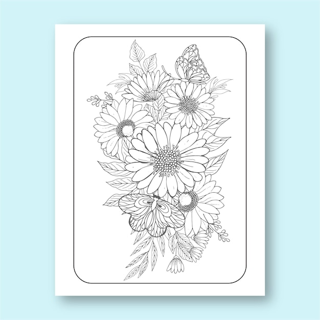 Floral hand draw line art coloring page for adult and child