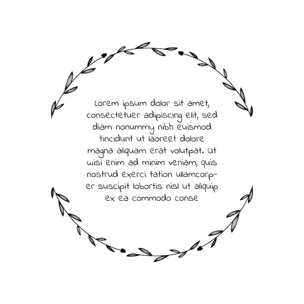 花の手描きの円フレーム テキストの輪郭を描かれた落書きラウンド花と葉 instagram の投稿のベクトル図の空白