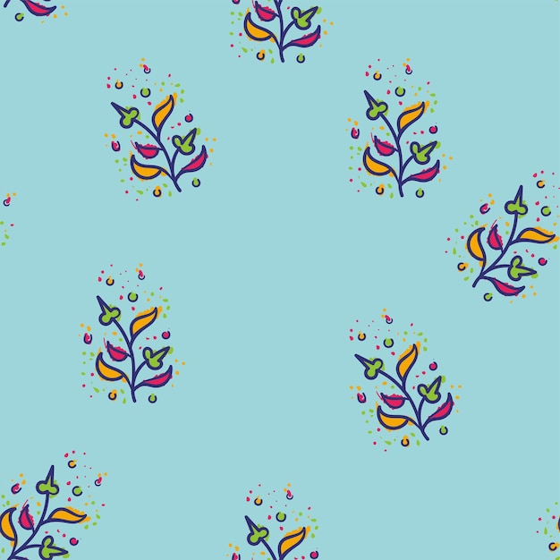 Floral Hand Drawn Doodle Vibrant Colors Background Pattern