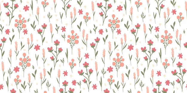 Floral hand drawn seamless pattern with wildflowers