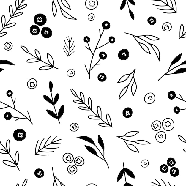 Vector Seamless Contour Floral Pattern. Hand Drawn Monochrome