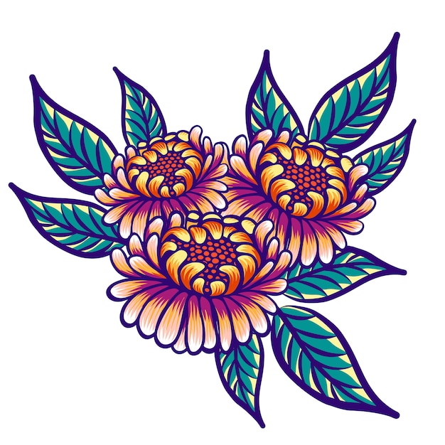 Vector floral hand drawn vintage flowers