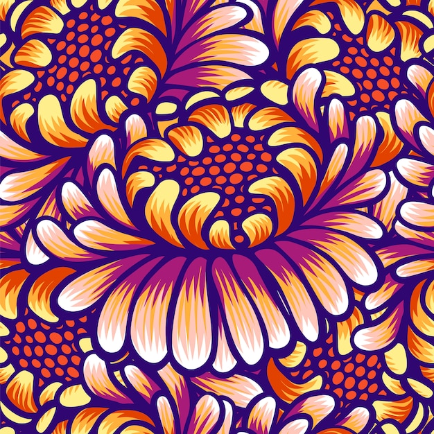 Vector floral hand drawn vintage seamless pattern with flowers.