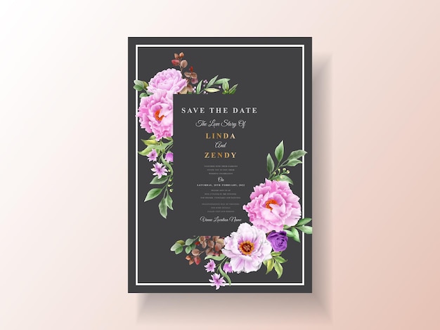 Floral hand drawn wedding invitation template