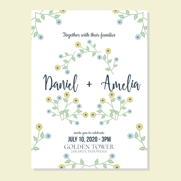 Floral hand drawn wedding invitation