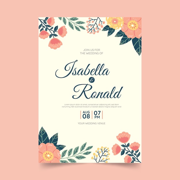 Vector floral  hand drawn wedding invitation