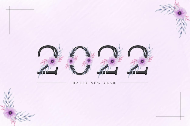 Floral happy new year2022 design with beautiful watercolor flower and leaves background