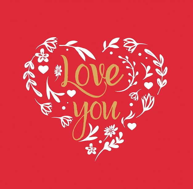 Floral hart met "Love you" belettering