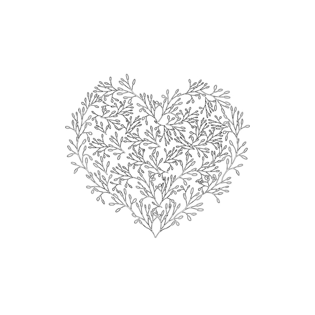 Vector floral heart frame line hand draw valentines day decoration flower hearts