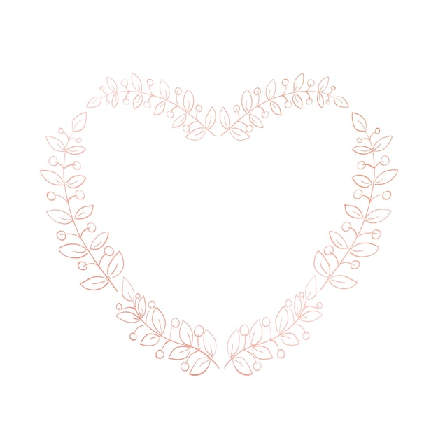 Floral heart frame pink color on white background