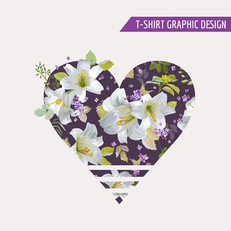 वेक्टर floral heart style tshirt design