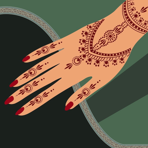 Floral henna mehndi vector hand illustration design, henna hands vector, henna with green background