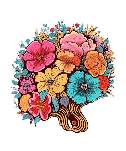 Floral hersenen geïsoleerd op een witte achtergrond Floral hersenen illustratie