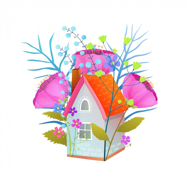 Floral house flat  illustration