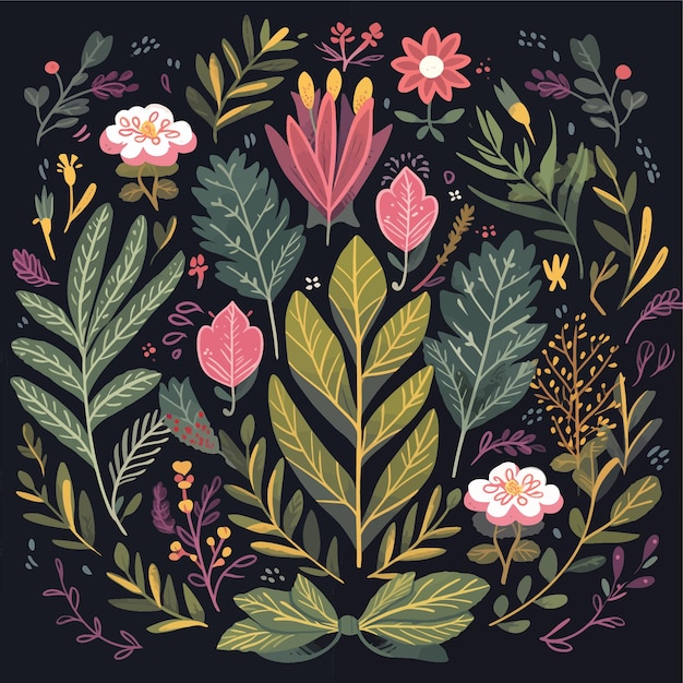 a floral illustration of flowers and leaves