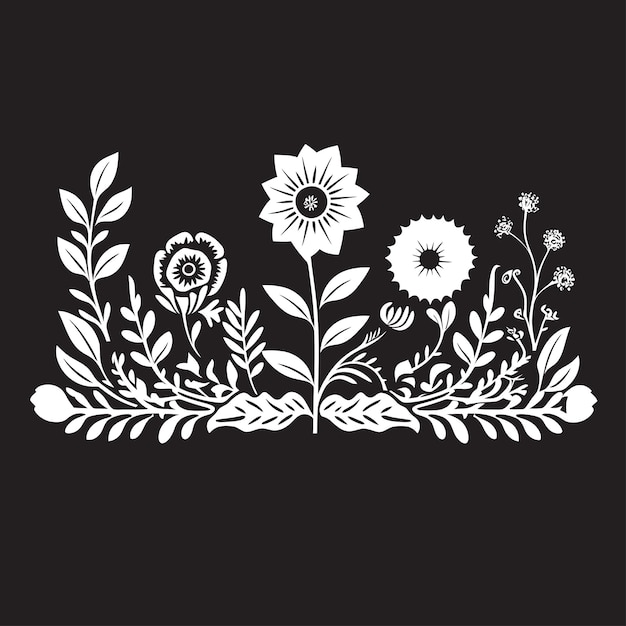 Цветочная чернила Контур Ботаническая граница Векторная икона Энигматическая ботаническая окраска Черный цветочный Векторный логотип