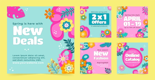 Vector floral instagram posts collection for spring celebration