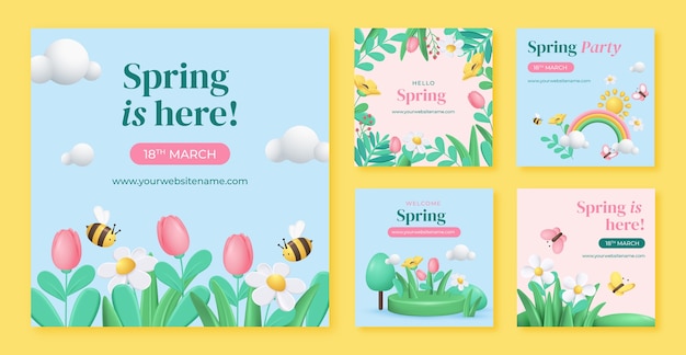 Floral instagram posts collection for spring celebration