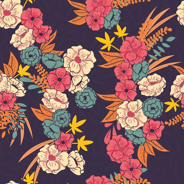 Vector floral jungle with snakes seamless pattern