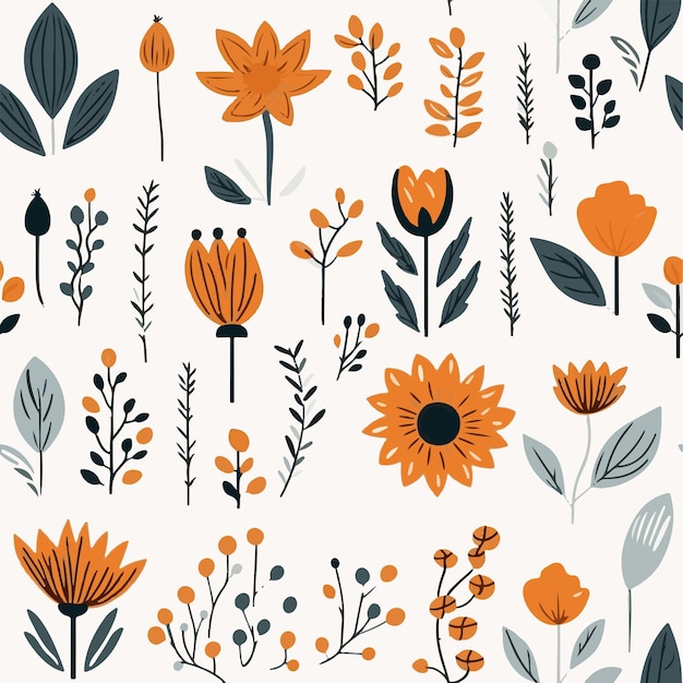 Floral leaf handdrawn doodle seamless pattern