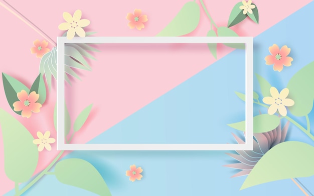 Floral and leaf rectangle frame with place for text Spring season with flowers of pastel sweet