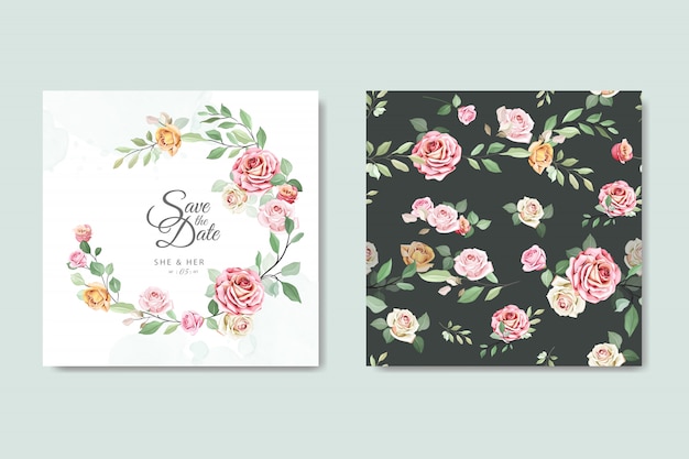 floral and leaves invitation card template