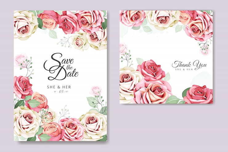 Vector floral and leaves invitation card template