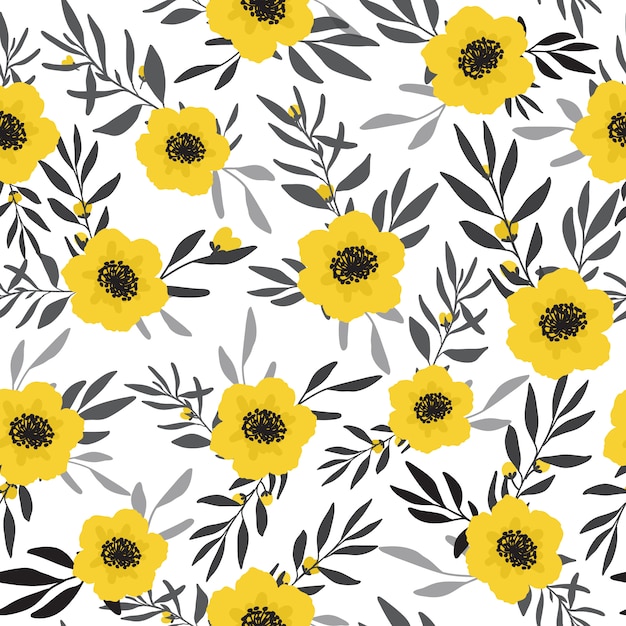 Vector floral and leaves seamless pattern