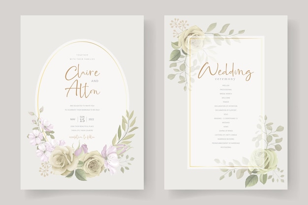 floral and leaves wedding invitation card design