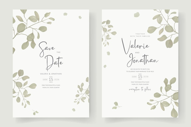 floral and leaves wedding invitation card design