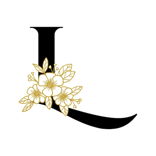 Vector floral letter l decoratief met handgetekende bloemen en bladeren