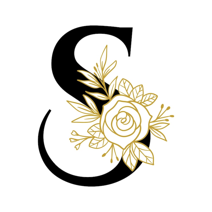 Vector floral letter s decoratief met met de hand getekende bloemen en bladeren ornament