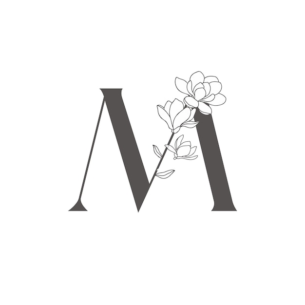 Floral Letter Type M Logo Illustration