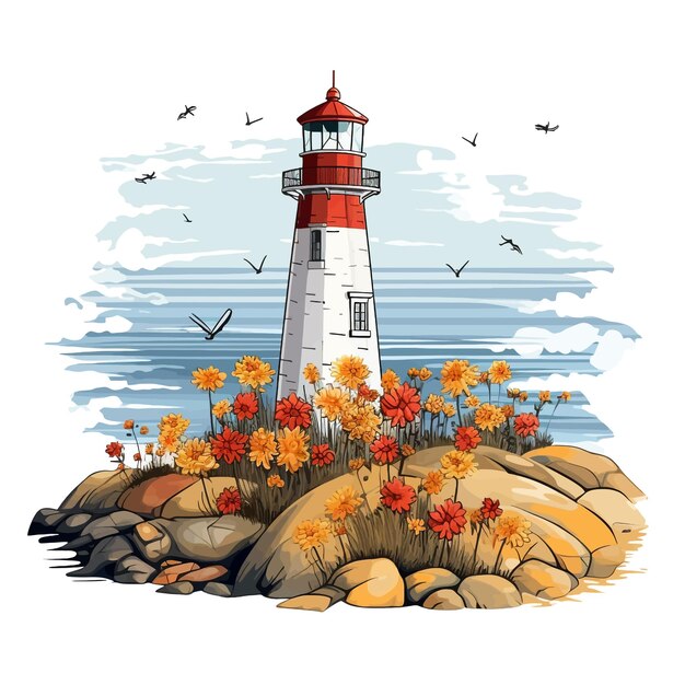 Vector floral lighthouse vector clipart white background