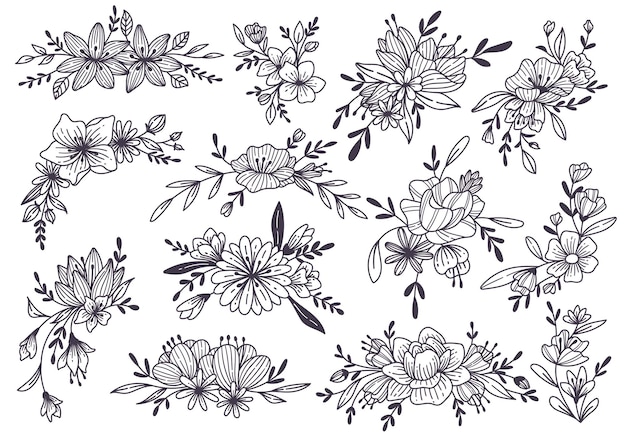 Vector floral line art doodle and