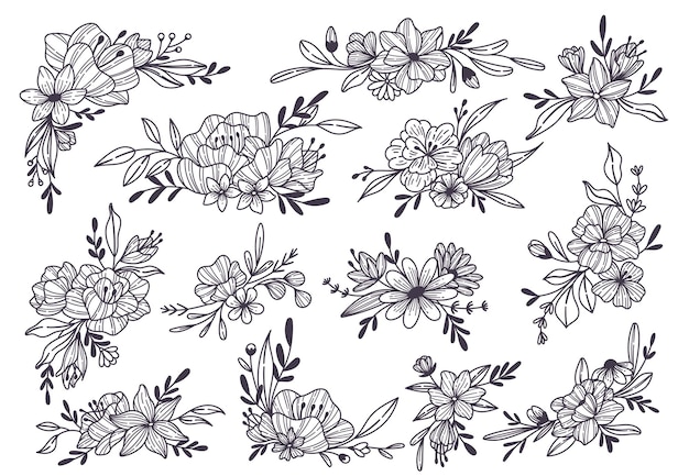 Vector floral line art doodle and