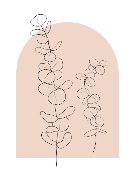 Vector floral line art drawing on nude beige color background