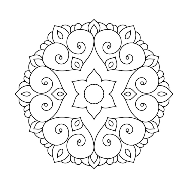 Floral line art mandala pattern with Arabic ethnic style black and white flower coloring page