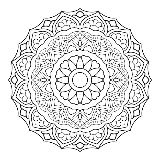 Floral line art mandala pattern with Arabic ethnic style Indian black and white