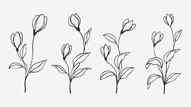 Floral line art minimal design collectie