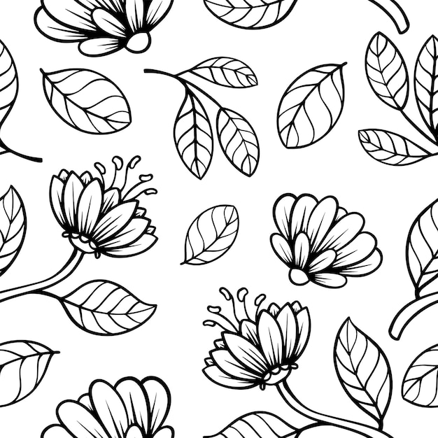 Vector floral line art seamless pattern