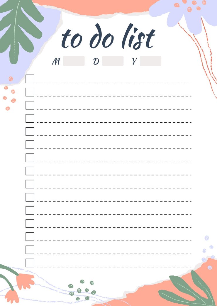 Vector floral to do list template with pieces of torn paper flower and chalk line