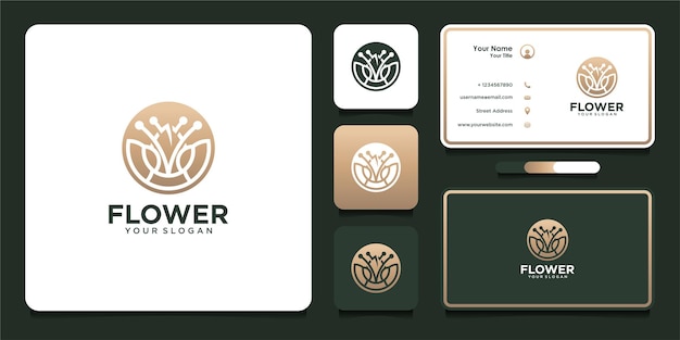 цветочный дизайн логотипа вдохновения с кругом и визитной карточкой