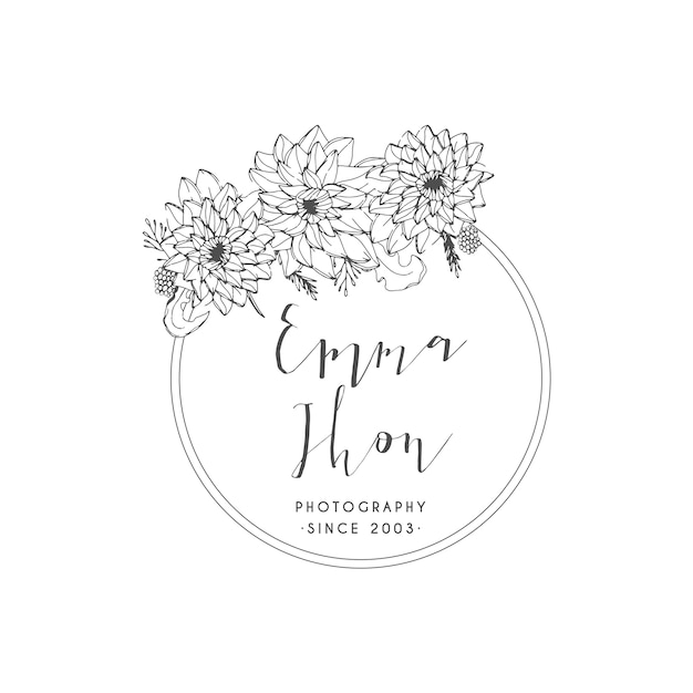 Floral logo hand drawn, flowers, round logo